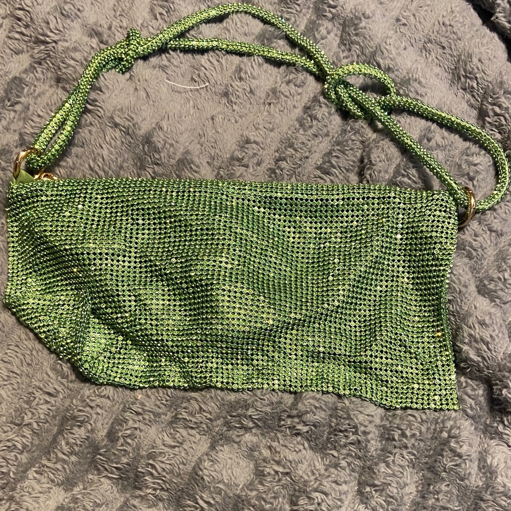 Green Rhinestone Evening Clutch